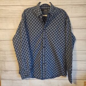 Cultura Button Up Shirt L Blue Gray Plaid Modern Casual Classic